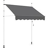 Yaheetech Manual Retractable Awning, 78"×118" Outdoor Sunshade Shelter Angle & Height Adjustable NO Drilling Patio Door Window Awnings, Canopy with UV Protection for Backyard, Dark Gray
