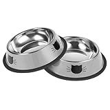 Serentive 2 Pcs Non-Slip Stainless Steel Small Cat Food Bowls - Unbreakable, Thicken 7 Oz Cat Dishes - Indoor, Removable Rubber Base, Easily Clean, Lovely Color