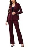 Women's 2 Piece Suits Business Casual Outfits Long Sleeve Solid Blazer with Pants Professional Office Work Sets Burgundy