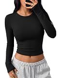 Trendy Queen Womens Long Sleeve Crop Tops Y2K Basic Shirts Black S