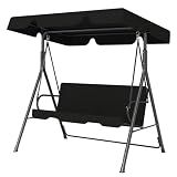 Murago Outdoor Patio Swing Chair with Adjustable Canopy, Outdoor Patio Glider Swing with Heavy Duty Stand for 3 Adult Persons, Ideal for Deck, Lawn, Backyard, or Porch, Black