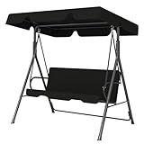 Murago Outdoor Patio Swing Chair with Adjustable Canopy, Outdoor Patio Glider Swing with Heavy Duty Stand for 3 Adult Persons, Ideal for Deck, Lawn, Backyard, or Porch, Black