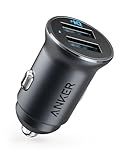 Anker 320 Car Charger (24W II), Mini Aluminum Alloy Dual USB with Blue LED for iPhone16 15 14 13 12 Series, iPad Pro/Air 2/Mini, Galaxy and More - Not Compatible with Quick Charge (Black)