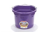 Little Giant® Flat Back Plastic Animal Feed Bucket | Animal Feed Bucket with Metal Handle | Horse Stall Feeding and Watering Supplies (Purple, 8 Quart)