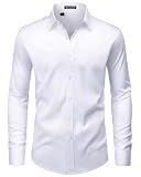 ROUWELL Mens White Dress Shirt Long Sleeve Non Iron Wrinkle Free Stretch Business Office Wedding Button Down Shirts L