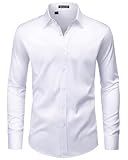 ROUWELL Mens White Dress Shirt Long Sleeve Non Iron Wrinkle Free Stretch Business Office Wedding Button Down Shirts L