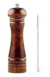 Wooden Pepper Mill or Salt Mill with a cleaning brush - 8 inch tall - Best Pepper or Salt Grinder Wood with a Adjustable Ceramic Rotor and easily refillable - Oak Wood Pepper Grinder for your kitchen
