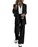 KIRUNDO Women Suits 2 Piece Set Business Casual Dressy Oversized Blazer Jacket and Wide Leg Dress Pantsuits Formal Outfits(Black, Medium)