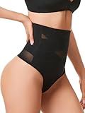 Silongder Thong Shapewear Tummy Control Underwear for Women High Waist Body Shaper Girdle Compression Shapewear Thong Black