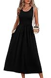 WIHOLL Black Dresses for Women Sleeveless Flowy Midi Dresses for Women Maxi Beach Vacation Spring Summer Dress Sundresses for Women Casual Wedding Guest Graduation Dress Solid Black M