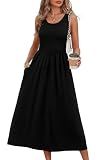 WIHOLL Black Dresses for Women Sleeveless Flowy Midi Dresses for Women Maxi Beach Vacation Spring Summer Dress Sundresses for Women Casual Wedding Guest Graduation Dress Solid Black M