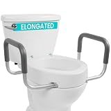 Vive Raised Toilet Seat Riser for Seniors (with Handles) - Handicap Rail