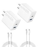 Anker iPhone 16 Charger, 2-Pack 20W Fast USB C Charger Block, for iPhone 16/16 Pro Max/15 Series/iPad Pro and More (White, 2 Pack & 2 Cable)