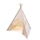 WATEVLOTCS Kids Play Teepee Tent with Carry Bag 43 x 43 x 63 Inch, Natural Cotton Canvas + Pine Wood Frame