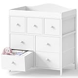 BOLUO Changing Table Dresser with Storage, Baby Dresser with Changing Table Top Diaper Changing Station with 7 Fabric Drawers for Nursery Modern