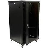 NavePoint 22U Server Cabinet Wall Mount Rack Enclosure with Caster Wheels, 2 Fans, Locking Glass Door, Removable Side Panels – 22U Network Cabinet 23.6” Deep, 19” Server Rack for A/V Equipment
