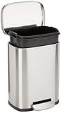 Amazon Basics Smudge Resistant Small Rectangular Bathroom Trash Can With Soft-Close Foot Pedal, Brushed Stainless Steel, 5 L /1.32 Gallon, Satin Nickel Finish, 7.3 x 8.5 x 11.8 inches (LxWxH)