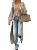Saodimallsu Womens Long Duster Cardigans Button Down Maxi Sweater Dress