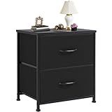 DUMOS Nightstand Small Dresser with 2 Fabric Drawers Side Tables Bedroom End Table Bedside Storage Furniture for 20 inch Tall Night Stand for Entryway, College Dorm, Classic Black