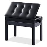AODSK Adjustable Wooden Piano Bench with Padded Cushion and Storage with Sheet Music Storage Black 22.05''x13.39''x18.31''(Height Adjustable Range:18.31''-22.05'')