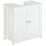 HOMCOM Under Sink Bathroom Cabinet, Pedestal Sink Storage Cabinet with 2 Doors, Shelf and U-Shape, White