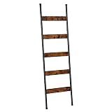 HOOBRO Blanket Ladder, 5-Tier Towel Rack with Hooks, Wall-Leaning Blanket Rack, Decorative Display Ladder Shelf, for Scarves, Industrial, Living Room, Bedroom, Rustic Brown and Black BF52CJ01