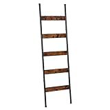 HOOBRO Blanket Ladder, 5-Tier Towel Rack with Hooks, Wall-Leaning Blanket Rack, Decorative Display Ladder Shelf, for Scarves, Industrial, Living Room, Bedroom, Rustic Brown and Black BF52CJ01