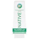 Native Mineral Sunscreen Lotion SPF 30, Pear & Coconut Water Scent, with 100% Mineral Zinc Oxide for Face & Body, Hawaii Compliant, Vegan, No White Cast - 7 oz