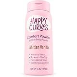 HAPPY CURVES Comfort Powder: Talc Free Anti Chafe Body & Foot Dusting Powder Deodorant to Control Inner Thigh Chafing, and Private Areas 6oz (Pack of 1) - Tahitian Vanilla