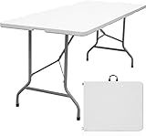 Byliable Folding Table 6ft Portable Heavy Duty Plastic Fold-in-Half Utility Foldable Table Plastic Dining Indoor Outdoor for Camping, Picnic and Party, White