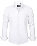 J.VER Men's Dress Shirts Solid Long Sleeve Stretch Wrinkle-Free Formal Shirt Business Casual Button Down Shirts White XL