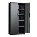 INTERGREAT Black Metal Storage Cabinet, 72" Locking Steel Cabinets with 2 Door and 4 Adjustable Shelves, Tall Metal Cabinet for Home Office, Garage, Warehouse