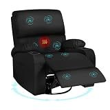 LAFWELL Rocking Recliner Chair, Massage Rocker Recliner Chair with Vibration Massage and Heat, USB and Type-C Ports,360° Swivel Faux Leather Chairs, Living Room, Bedroom, Nursery, RV, Black
