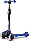 TONBUX Kids Scooter for Age 3-12, Toddler Scooters with 4 Adjustable Heights, Light Up 3-Wheels Scooters, Shock Absorption Design, Lean to Steer, Balance Training Scooter for Kids - Blue