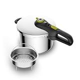 T-Fal Secure Stainless Steel Pressure Cooker, 6.3 Quart, Steam Basket, Induction, Secure Locking System, Easy and Safe Opening, Compatible with All Cooktops, Dishwasher Safe, Silver