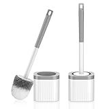 EZKEY Toilet Brush, 2 Pack Compact Toilet Bowl Brush and Holder Set with Nylon Bristles Toilet Cleaner Brush Hidden Toilet Scrubber Brush for Bathroom Cleaning, Grey & White