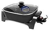 Elite Gourmet EG6201 Extra Deep 12"x12"x3.2" (7.5Qt.) Scratch Resistant Dishwasher Safe, Non-stick Electric Skillet with Glass Vented Lid, Adjustable Temperature, Black