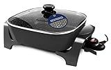 Elite Gourmet EG6201 Extra Deep 12"x12"x3.2" (7.5Qt.) Scratch Resistant Dishwasher Safe, Non-stick Electric Skillet with Glass Vented Lid, Adjustable Temperature, Black