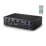 Donner Bluetooth 5.0 Stereo Audio Amplifier Receiver, 4 Channel 440W Peak Power Home Theater Stereo Receiver with USB, SD, FM, 2 Mic in Echo, RCA, LED, Speaker Selector for Studio, Home - MAMP5