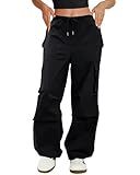 COPYLEAF Cargo Pants Women Low Waisted Parachute Pants with Pockets Loose Baggy Hiking Pants Y2K Clothes Black
