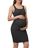 G4Free Maternity Dress Summer Square Neck Stretchy Sleeveless Midi Pregnancy Dress for Women Slim Fitted(Black,M)
