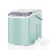 DUMOS Countertop Ice Maker with Handle, 26lbs/24H, Makes 9 Bullet Cubes in 6 Mins, Auto-Cleaning, Portable Ice Machine for Home Kitchen RV Camping, Green