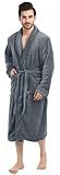 NY Threads Mens Robe, Luxury Plush Fleece Mens Bathrobe, Spa Bath Robe for Men, Large-X-Large, Grey