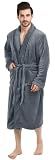 NY Threads Mens Robe, Luxury Plush Fleece Mens Bathrobe, Spa Bath Robe for Men, Large-X-Large, Grey