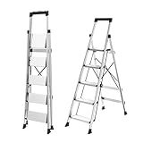 HBtower 5 Aluminum Step Ladder, Strudy Ladders for Home with Tool Tray, Anti-Slip Folding Step Stool for Adults, Light Weight Portable Durable 330lbs Safety for House Outdoor Work
