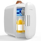 DUMOS Mini Fridge for Bedroom, 4L Compact Personal Fridge Cooler For Skincare, Drinks, And Snacks, Fits 6 Cans, Mini Refrigerator with 110V Ac/12V Dc, Ideal For Car, Dorm, White