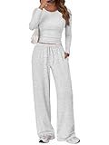 Trendy Queen Womens 2 Piece Matching Lounge Sweat Sets 2025 Early Fall Fashion Must Have Y2K Teen Workout Gym Clothes Wide Leg Pants Airport Travel Outfits Casual Sweatsuit Winter Essential Clothing