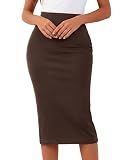 BTFBM Pencil Skirt for Women Dressy Suit Midi Skirts,M,Brown
