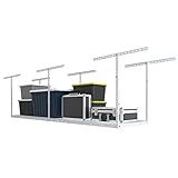 FLEXIMOUNTS 2x8 Overhead Garage Storage Rack,Adjustable Storage Organization System,Heavy Duty Metal Garage Ceiling Storage Racks,400lbs Weight Capacity,White