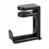 EURPMASK Rotating Headphone Stand - PC Gaming Headset Holder, Adjustable Clamp-on Under Desk Hanger With 360 Degree Swivel & Cable Clip Organizer - Black